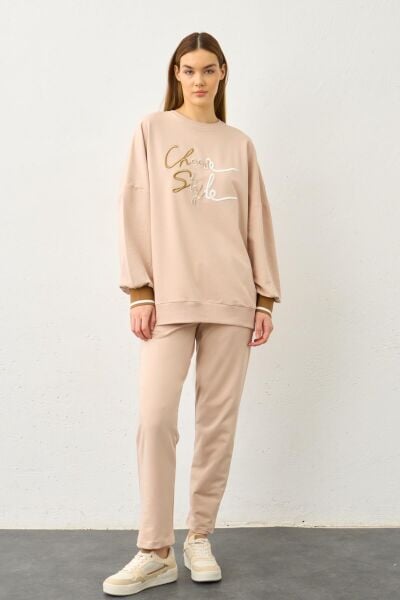 Taş Biye Detaylı Choose Style Nakışlı Pamuklu Örme Alt Üst Takım