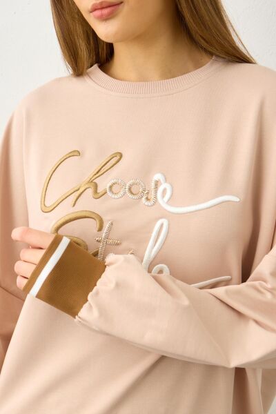 Taş Biye Detaylı Choose Style Nakışlı Pamuklu Örme Alt Üst Takım