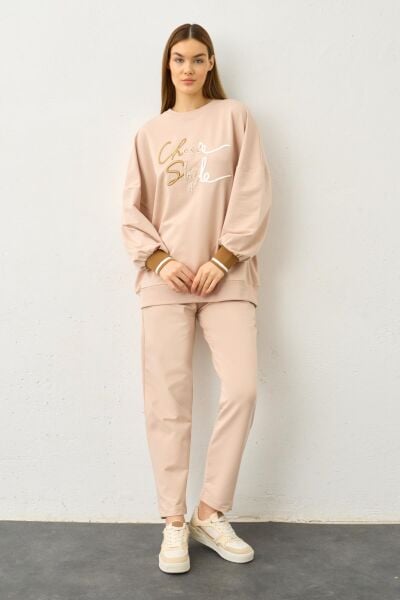 Taş Biye Detaylı Choose Style Nakışlı Pamuklu Örme Alt Üst Takım