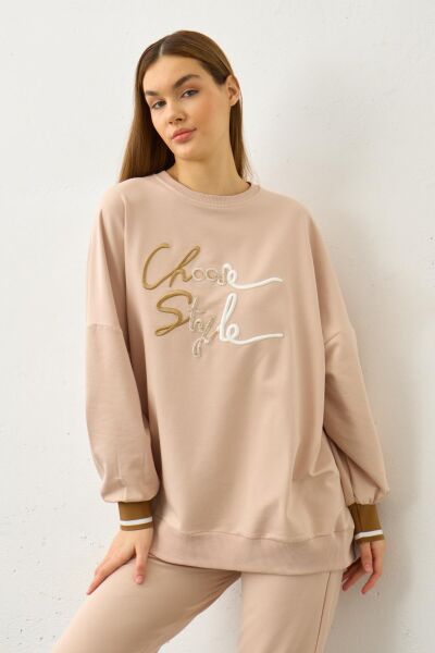 Taş Biye Detaylı Choose Style Nakışlı Pamuklu Örme Alt Üst Takım