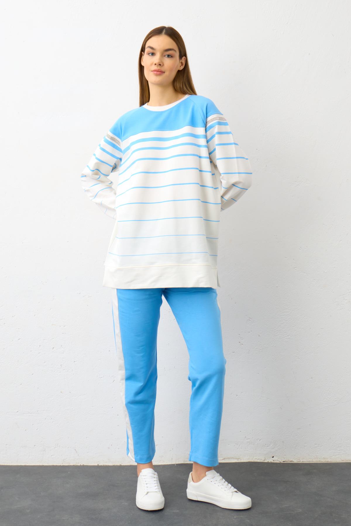 SAKS Kolları Taş Şerit  Detaylı Pamuklu Örme Alt Üst Takım