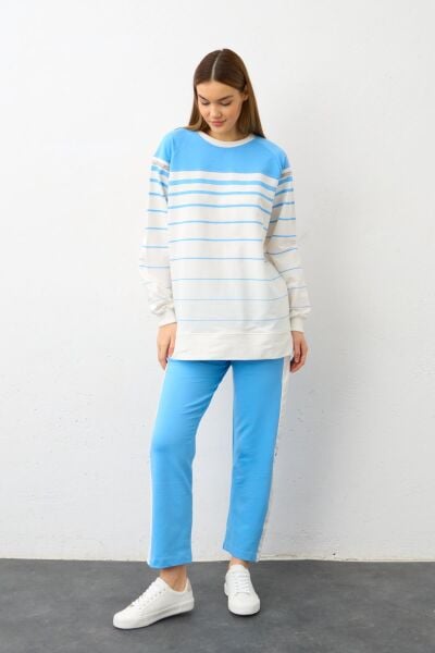 SAKS Kolları Taş Şerit  Detaylı Pamuklu Örme Alt Üst Takım