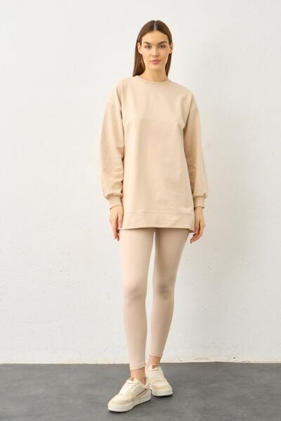 Taş Yüksek Bel Tayt Üstü Bisiklet Yaka Tunik  Pamuklu Alt Üst Takım