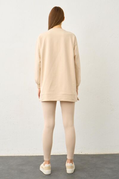 Taş Yüksek Bel Tayt Üstü Bisiklet Yaka Tunik  Pamuklu Alt Üst Takım