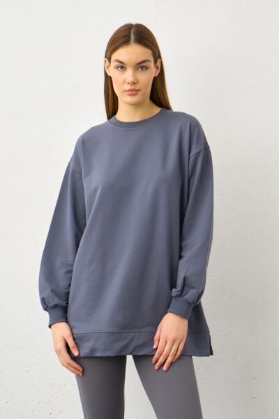 Füme Yüksek Bel Tayt Üstü Bisiklet Yaka Tunik  Pamuklu Alt Üst Takım