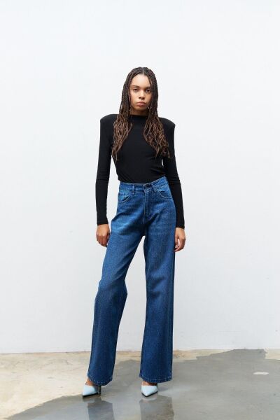 KOYU MAVİ %100 Pamuk  Önü Komple Taş Detaylı Denim