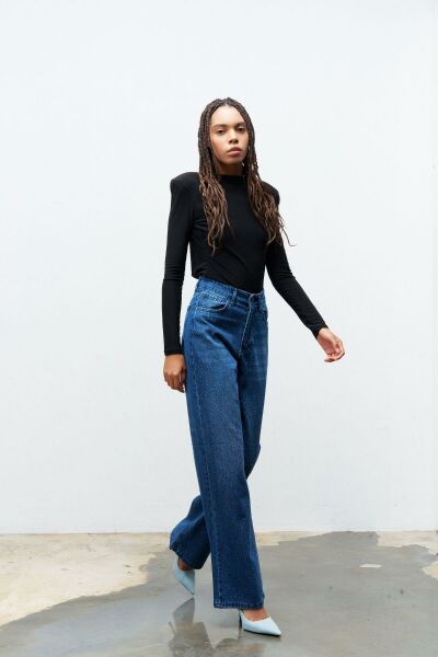 KOYU MAVİ %100 Pamuk  Önü Komple Taş Detaylı Denim