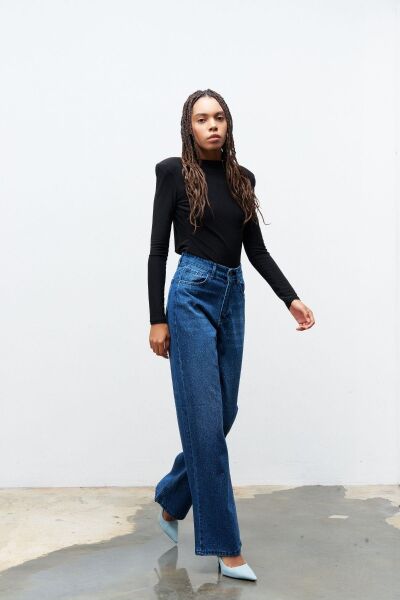 KOYU MAVİ %100 Pamuk  Önü Komple Taş Detaylı Denim