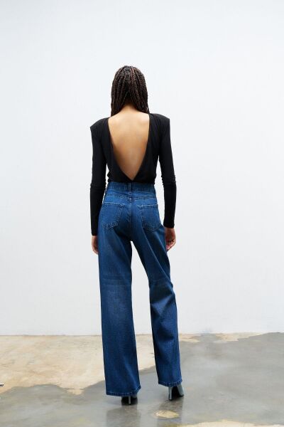 KOYU MAVİ %100 Pamuk  Önü Komple Taş Detaylı Denim