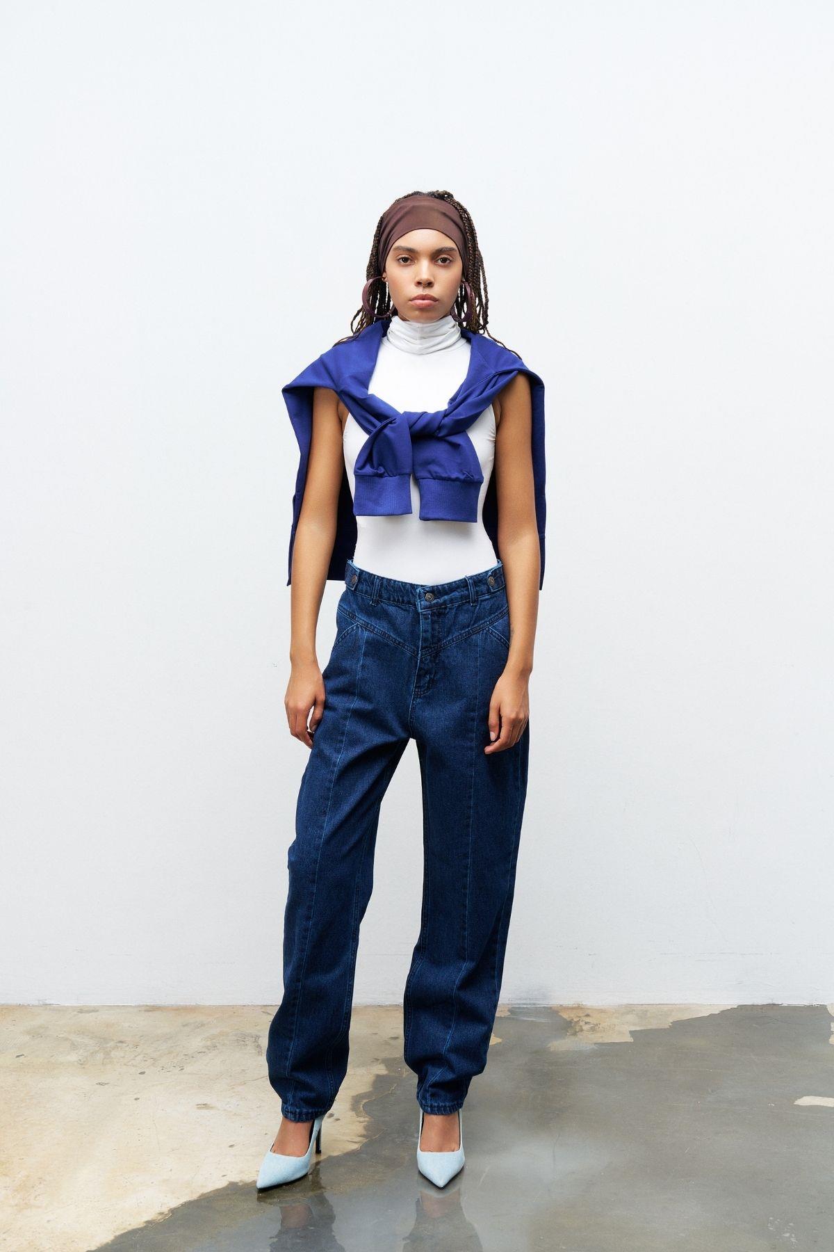 Lacivert nervür Dikişli %100 Cotton Denim Pantolon