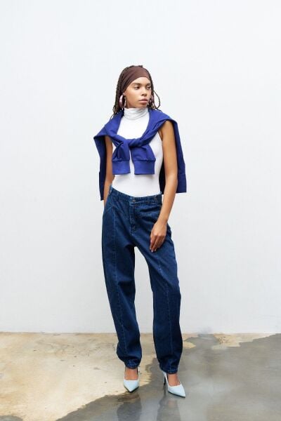 Lacivert nervür Dikişli %100 Cotton Denim Pantolon