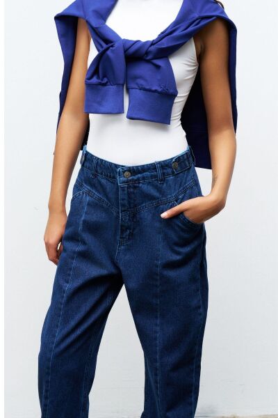 Lacivert nervür Dikişli %100 Cotton Denim Pantolon