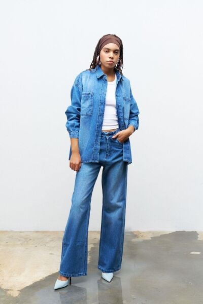 Açık Mavi %100 Cotton Gömlek Pantolon Takım