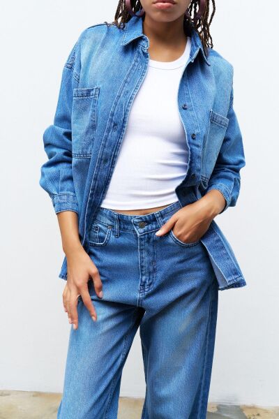 Açık Mavi %100 Cotton Gömlek Pantolon Takım