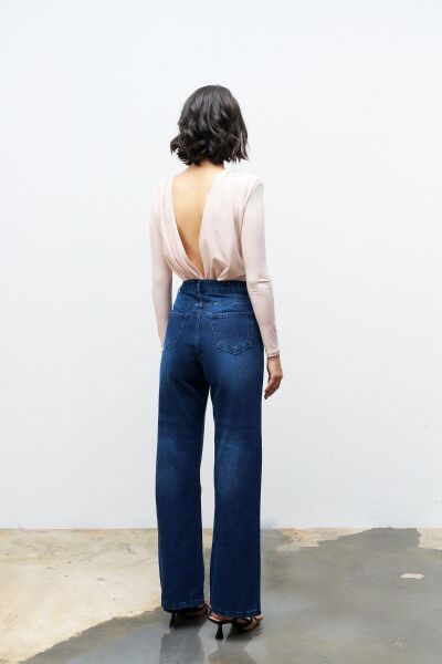 Açık Mavi %100 Cotton Önü Taşlı Straight Fit Denim Pantolon