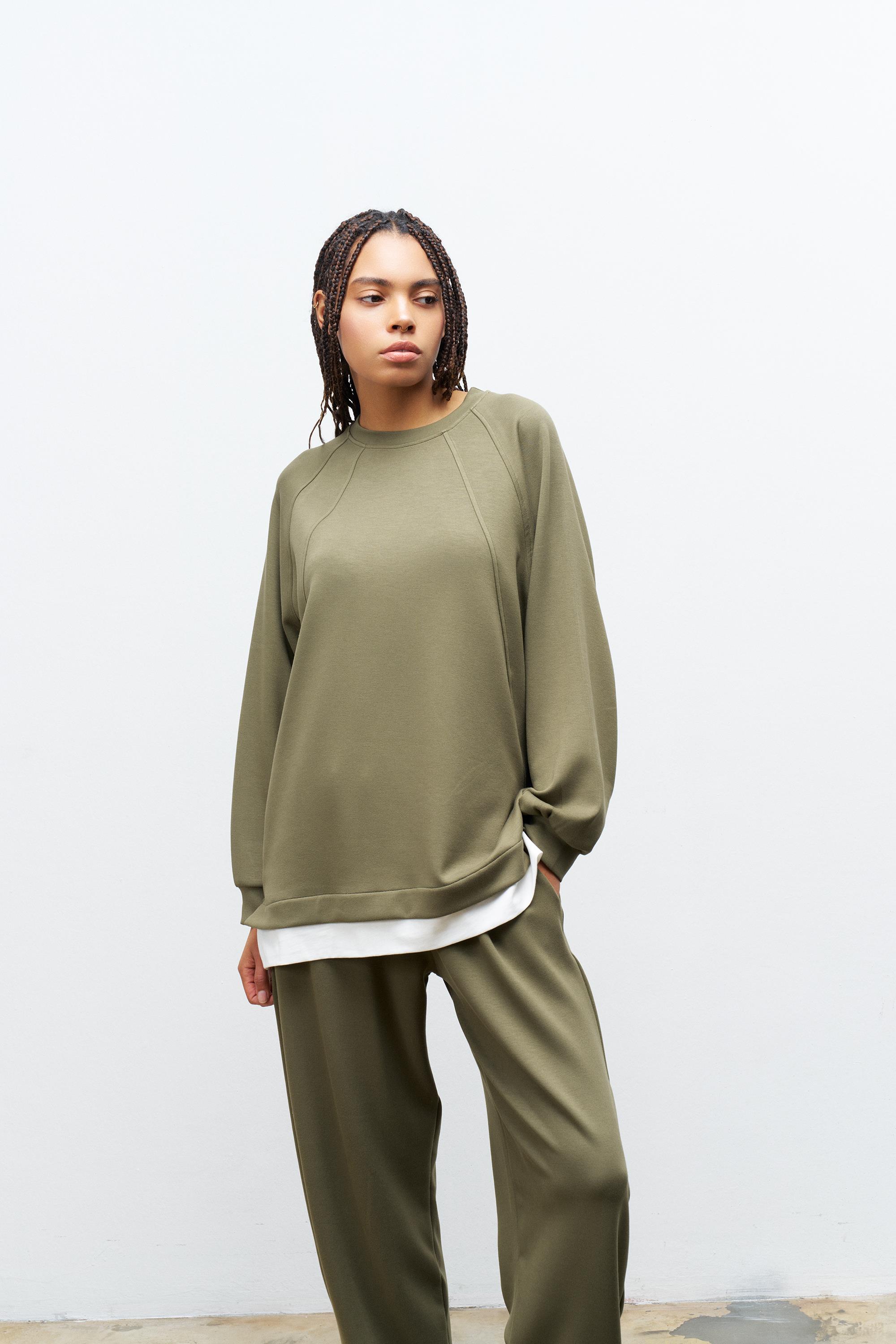 HAKİ Kadın Bisiklet Yaka Eteği Süprem Üst Ve Beli Lastikli Alt Modal Takım