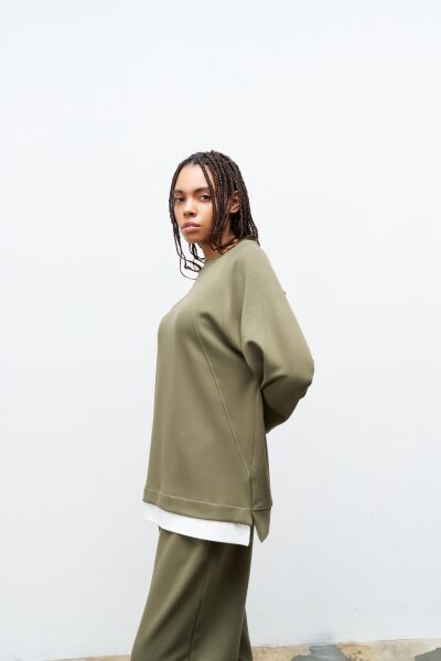 HAKİ Kadın Bisiklet Yaka Eteği Süprem Üst Ve Beli Lastikli Alt Modal Takım