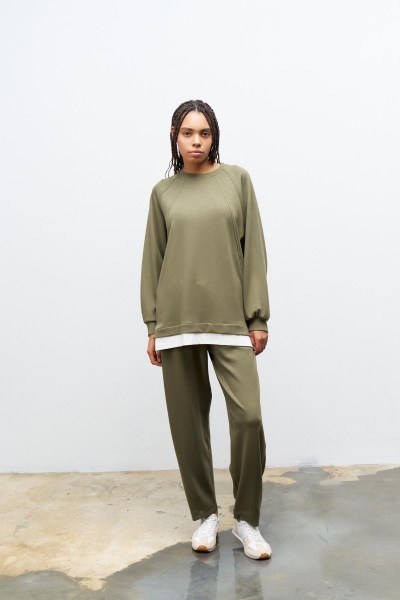 HAKİ Kadın Bisiklet Yaka Eteği Süprem Üst Ve Beli Lastikli Alt Modal Takım