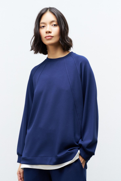 Lacivert Kadın Bisiklet Yaka Eteği Süprem Üst Ve Beli Lastikli Alt Modal Takım