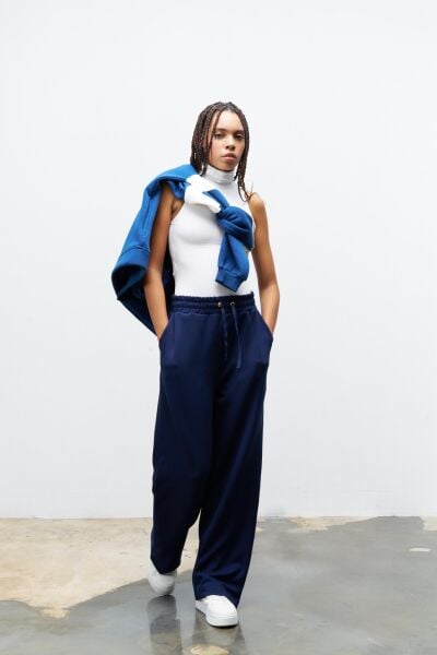 Lacivert Kadın Bel Ayarlanabilir Rahat Kalıp Modal Pantolon