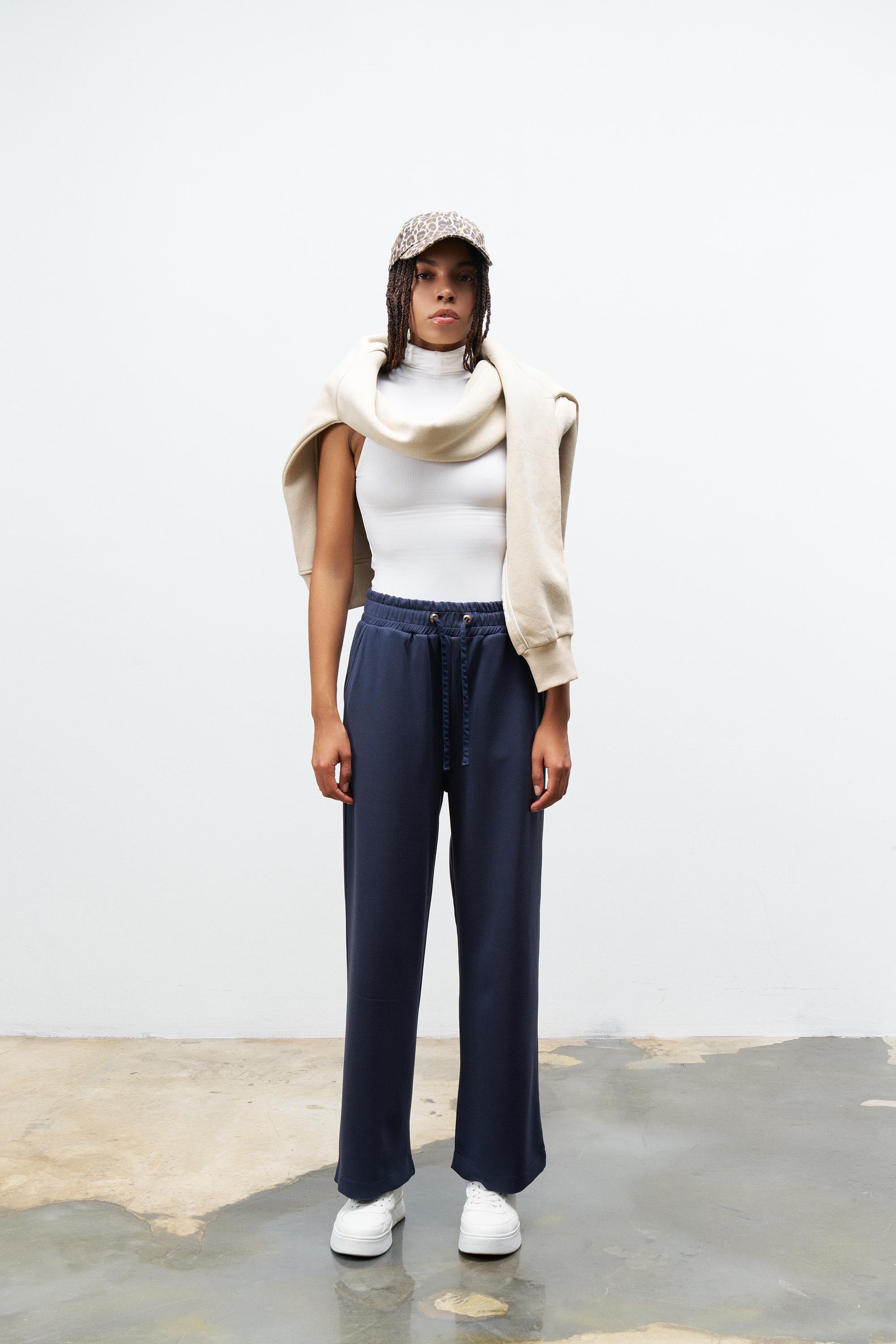 Füme Kadın Bel Ayarlanabilir Rahat Kalıp Modal Pantolon