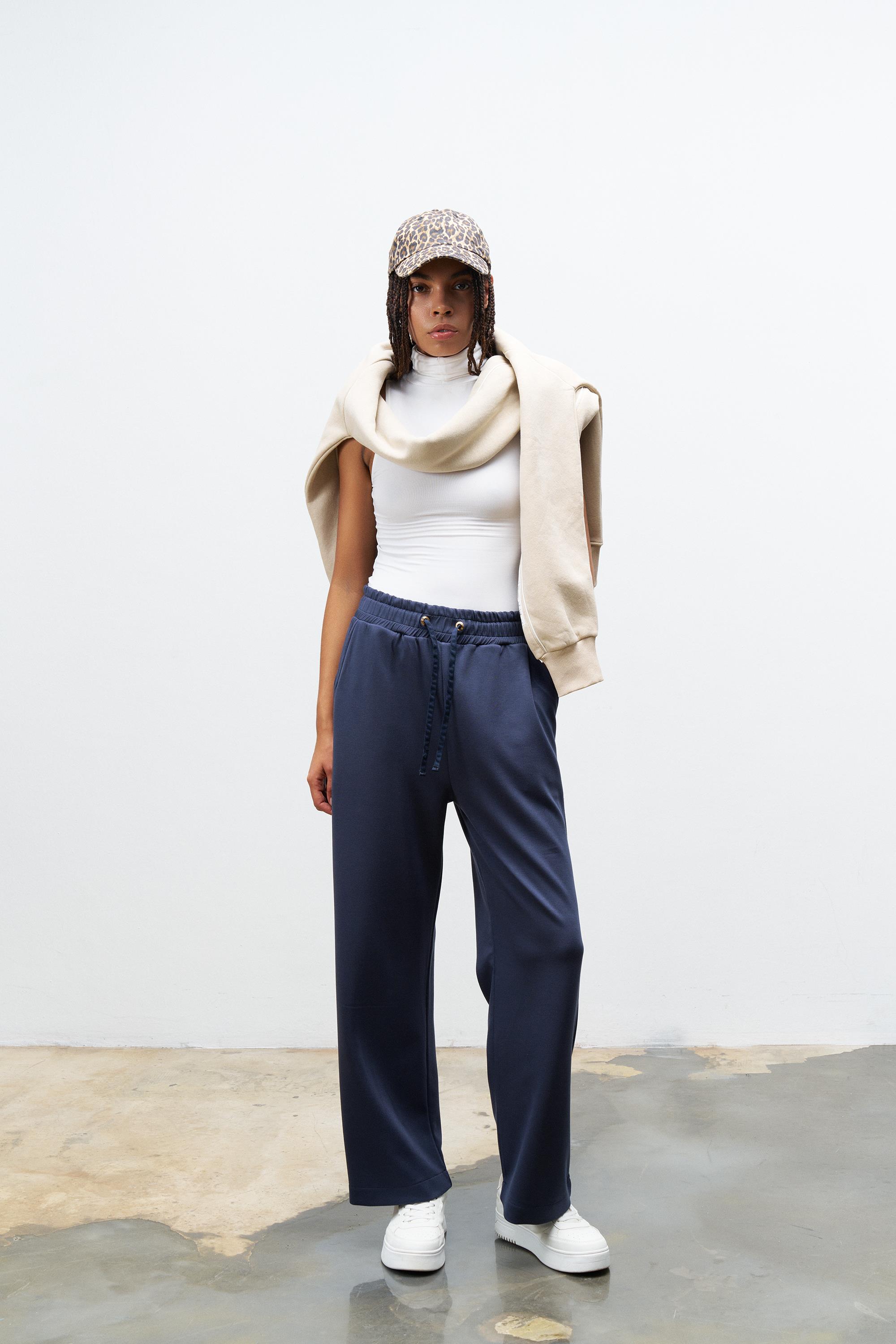 Füme Kadın Bel Ayarlanabilir Rahat Kalıp Modal Pantolon