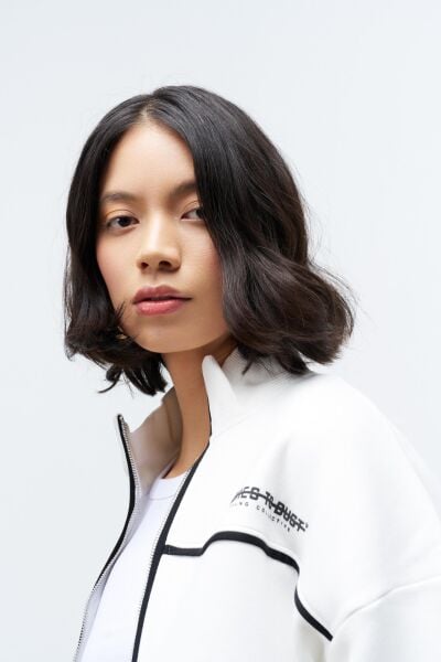 Ekru Kadın Yazı Baskı Detaylı Fermuarlı İçi Polarlı Alt Üst Takım