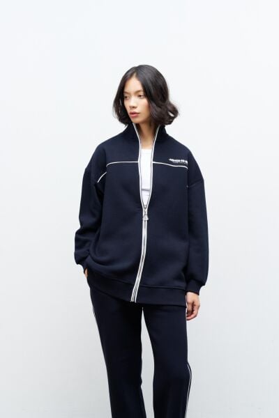 Füme Kadın Yazı Baskı Detaylı Fermuarlı İçi Polarlı Alt Üst Takım