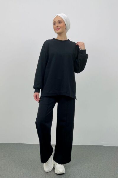 Stare Önden Dikişli Oversize Siyah Alt Üst Takım