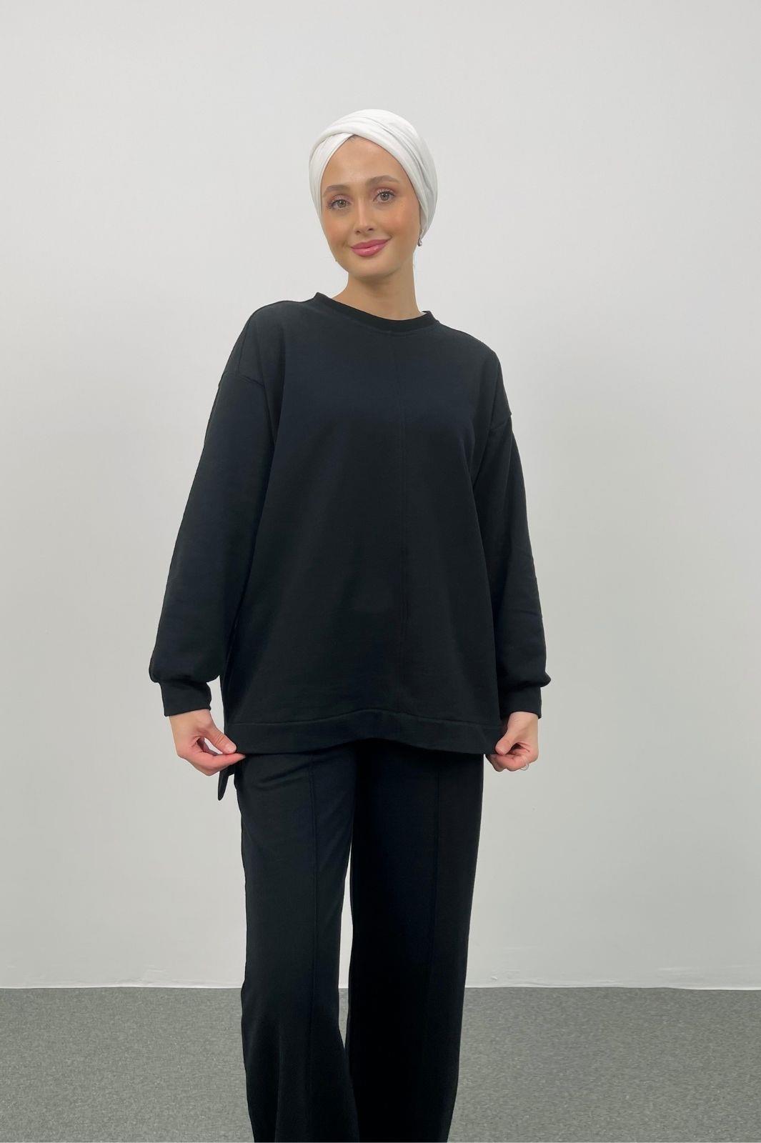 Stare Önden Dikişli Oversize Siyah Alt Üst Takım