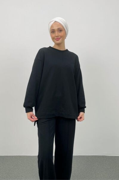 Stare Önden Dikişli Oversize Siyah Alt Üst Takım