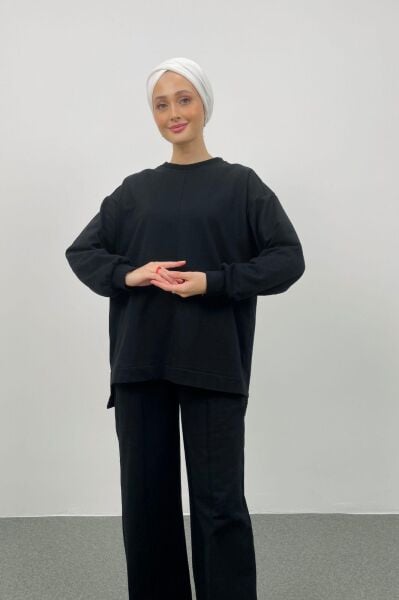 Stare Önden Dikişli Oversize Siyah Alt Üst Takım
