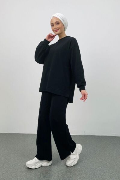 Stare Önden Dikişli Oversize Siyah Alt Üst Takım