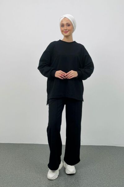 Stare Önden Dikişli Oversize Siyah Alt Üst Takım