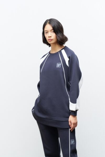 Füme Kadın Şardonlu Baskı Detaylı Bisiklet Yaka Rahat Kesim Oversize Kalıp Alt Üst Takım