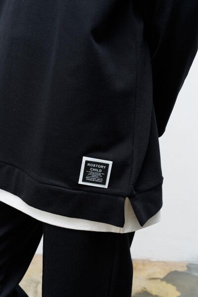 Text Kapüşonlu Basic Oversize Siyah Alt Üst Eşofman Takımı