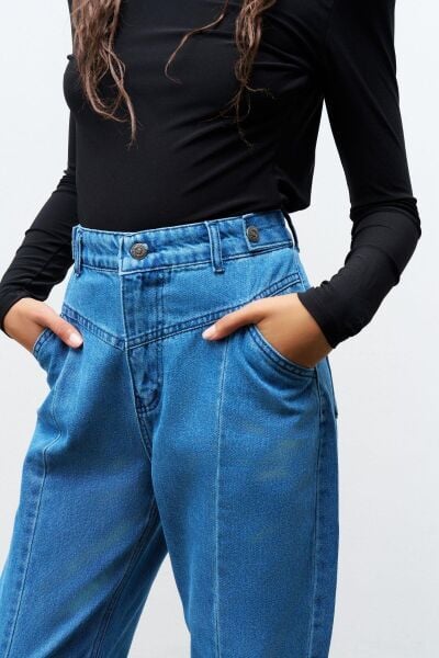 Mavi nervür Dikişli %100 Cotton Denim Pantolon