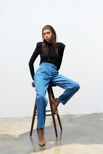 Mavi nervür Dikişli %100 Cotton Denim Pantolon