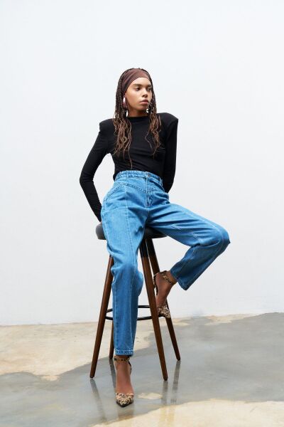 Mavi nervür Dikişli %100 Cotton Denim Pantolon