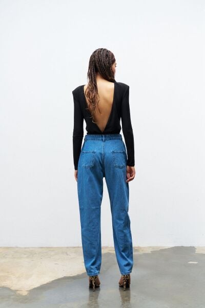 Mavi nervür Dikişli %100 Cotton Denim Pantolon