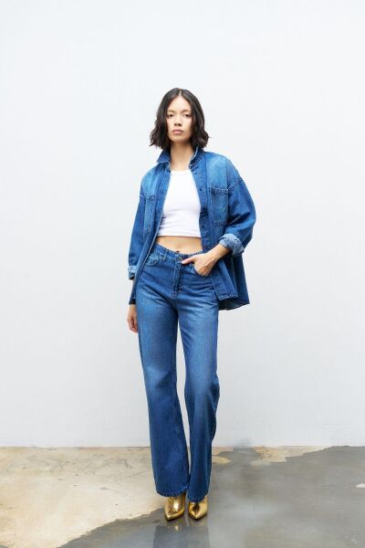 Koyu Mavi %100 Cotton Gömlek Pantolon Takım