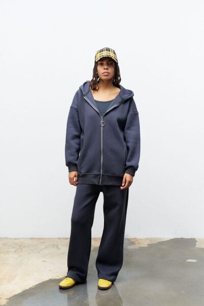 Füme Kadın Fermuar Detaylu Atlet-Alt-Üst 3'lü İçi Polarlı Şardonlu Takım