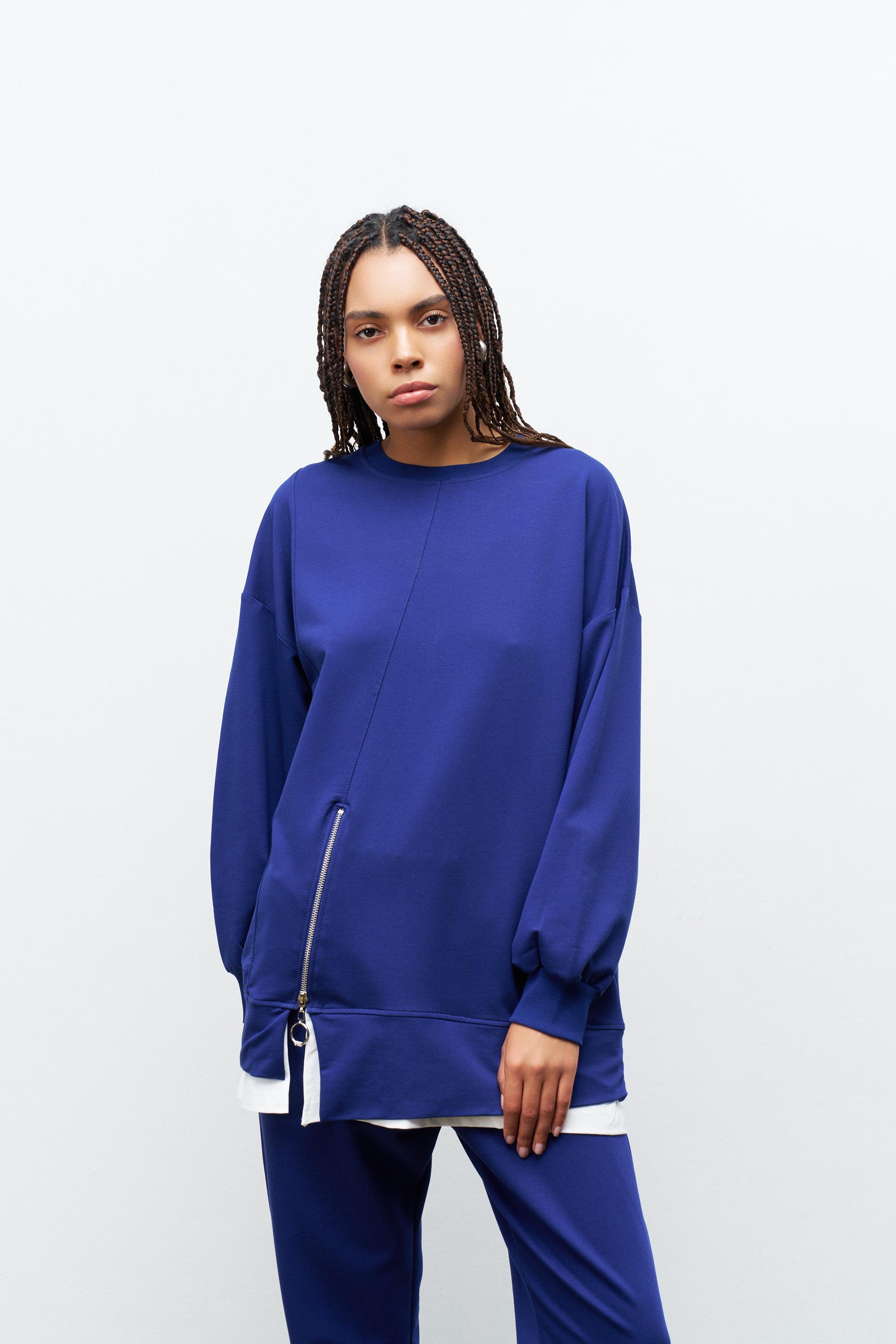 Lacivert Kadın Eteği Süprem Fermuar Detaylı Bel Lastikli Pamuklu Örme Alt Üst Takım