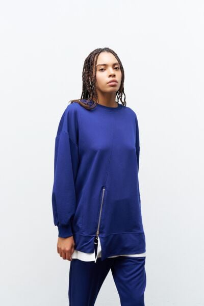 Lacivert Kadın Eteği Süprem Fermuar Detaylı Bel Lastikli Pamuklu Örme Alt Üst Takım