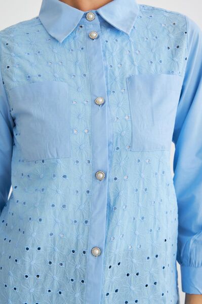 Paula Brode Taş Düğmeli Açık Mavi Gömlek