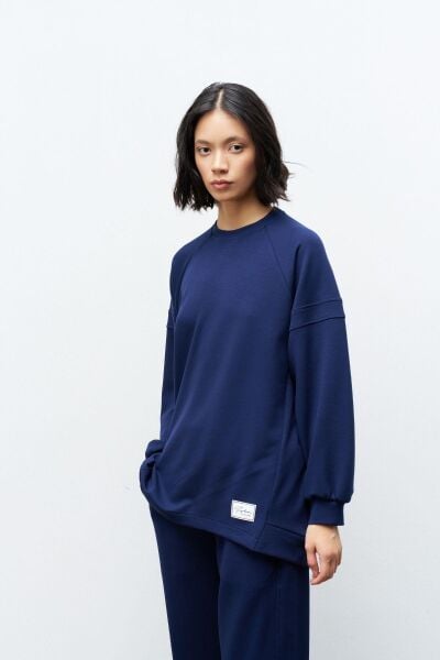 Lacivert Terletmez Süs Etiket Detaylı Üst  Ve Bel Lastikli Pantolon Modal Takım