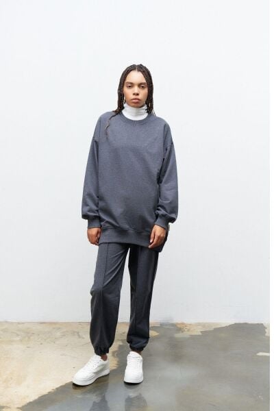 Next Yandan Yırtmaçlı Oversize Pamuklu Antrasit Alt Üst Takım