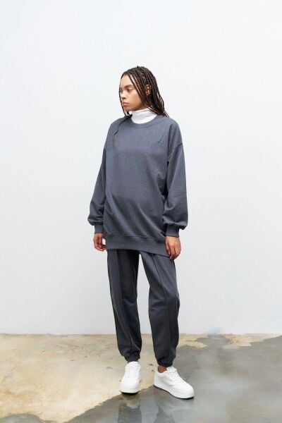 Next Yandan Yırtmaçlı Oversize Pamuklu Antrasit Alt Üst Takım