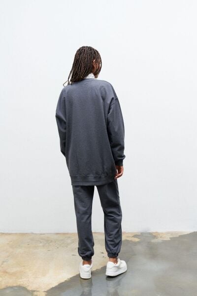 Next Yandan Yırtmaçlı Oversize Pamuklu Antrasit Alt Üst Takım