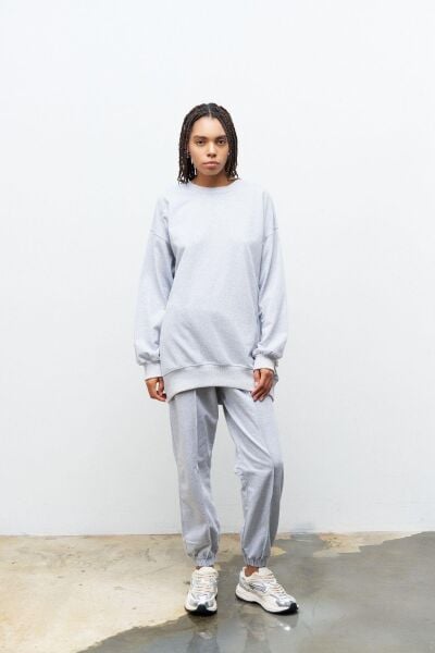 Next Yandan Yırtmaçlı Oversize Pamuklu Gri Alt Üst Takım